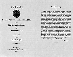 The first German version of the rules of football by Konrad Koch
