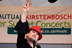 Claire Johnston, lead singer of Mango Groove pictured performing in 2012