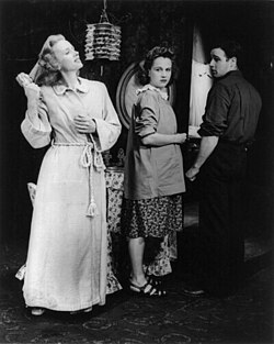 Jessica Tandy, Kim Hunter and Marlon Brando as Blanche, Stella, and Stanley in the original Broadway production of A Streetcar Named Desire (1947)