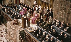 Juan Carlos I before the Cortes Españolas, during his proclamation as King on 22 November 1975