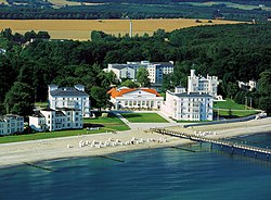 Mecklenburg-Vorpommern with its beaches at the Baltic Sea has many seside resorts, like the pictured Grand Hotel Heiligendamm, built between 1793 and 1870