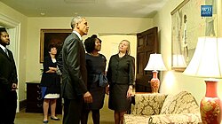 Bridges and President Barack Obama view the painting by Rockwell in the White House. (video)