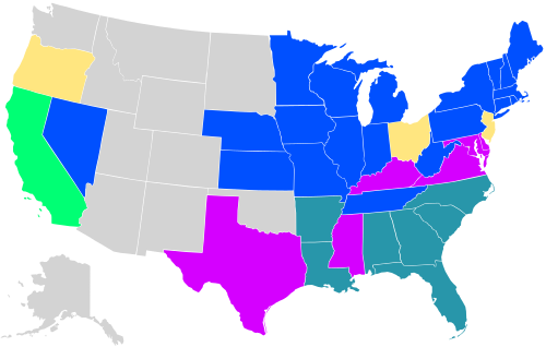 Ratified amendment pre-certification, 1866–1868 Ratified amendment pre-certification after first rejecting it, 1868 Ratified amendment post-certification after first rejecting it, 1869–1976 Ratified amendment post-certification, 1959 Ratified amendment, withdrew ratification (rescission), then re-ratified. Oregon rescinded ratification post-certification and was included in the official count
