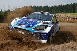 A Ford Fiesta S2000 rally car during 2010 Rally Finland