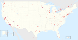 Map of Costco warehouses in the US (including Puerto Rico), as well as parts of Canada and Mexico (January 2021) Red: Wholesale locations Blue: Business center locations