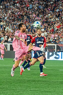 Messi with Inter Miami playing against the New England Revolution in 2025