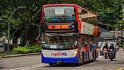 Double-deck buses crossing at Jalan Ampang