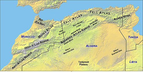 A map showing the location of the Atlas Mountains across North Africa