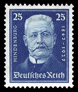 A Hindenburg stamp released in 1927 on the occasion of his 80th birthday