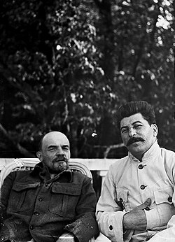 Stalin visiting Lenin at the Gorki dacha, just outside Moscow, September 1922.