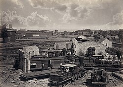 Atlanta's railroad roundhouse in ruins shortly after the end of the Civil War