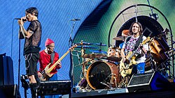 The band performing at Tottenham Hotspur Stadium in London, July 2023