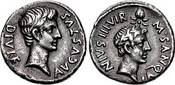 A coin of Augustus commemorating his adoptive father, Julius Caesar