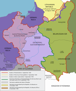 The partition of Poland according to the German–Soviet Pact; division of Polish territories in 1939–1941
