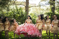Mexican American girls at a Quinceañera celebration in Santa Fe, New Mexico.