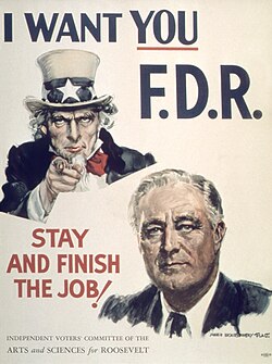 Welles introduced Vice President Henry A. Wallace at a Madison Square Garden rally advocating a fourth term for President Franklin D. Roosevelt (September 21, 1944).[18]: 385