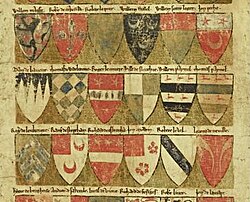Coats of Arms in the Dering Roll, an English armorial from the 13th century