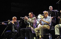 Allen with Jerry Zigmont and Simon Wettenhall performing at Vienne Jazz Festival, Vienne, France, in September 2003