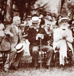 University presidents Harry Burns Hutchins, left, and James Burrill Angell, center, with Cornell University founder Andrew Dickson White, right, in a 1900s photograph