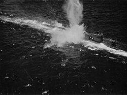 German submarine U-118 under air attack in June 1943