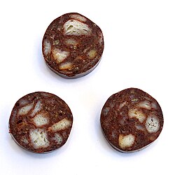 Austrian Blutwurst, called Blunze, with pieces of rolls inside