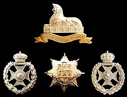 Badges of the Royal Lincolnshire Regiment, its successor, the Royal Anglian Regiment, its affiliate, the Bermuda Volunteer Rifle Corps, and the Bermuda Rifles (as the BVRC was retitled between 1951 and 1965)