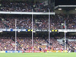 The two tall central posts are the goal posts, and the two shorter outer posts are the behind posts.