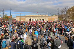 The largest protest against coronavirus restrictions to date on November 20 with official 40,000 participants against the Covid measures - here a section in the area of the Outer Castle Gate (Äußeres Burgtor) in Vienna