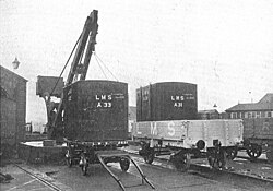 Transferring freight containers on the London, Midland and Scottish Railway 1928