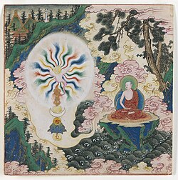 An 18th century Mongolian miniature which depicts the generation of the Vairocana Mandala