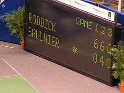 The scoreboard of a tennis match