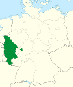 The Rhine Province (green) as of 1830 superimposed on modern borders.