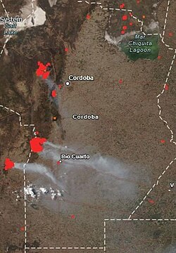 The 2020 Córdoba wildfires imaged by NASA's FIRMS
