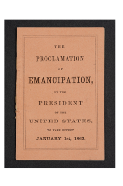 Pamphlet containing the Preliminary Emancipation Proclamation, published in December 1862 and distributed to Union soldiers.