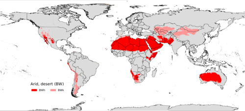 Regions with desert climates BWh (hot desert climates) BWk (cold desert climates)