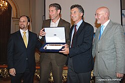 Mauricio Macri and Martín Palermo, football player of Boca Juniors.