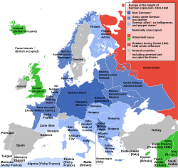 German-occupied Europe at the height of the Axis conquests in 1942
