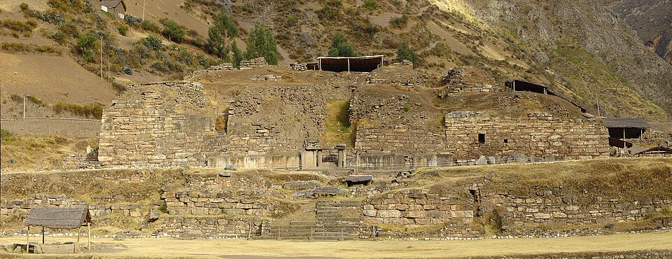 Front view of the castle in the archeological site of Chavín de Huántar.