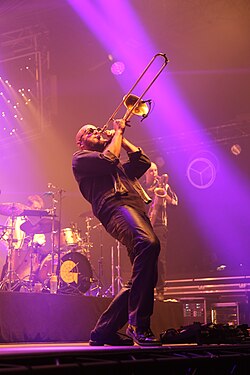 Gallowstreet's trombonist at Trans Musicales 2024, Rennes, France
