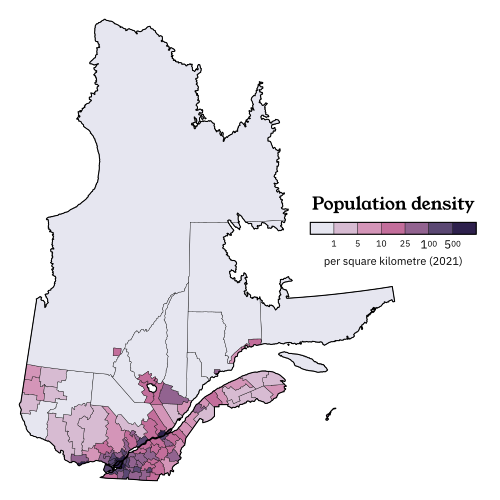 Population density map of Quebec