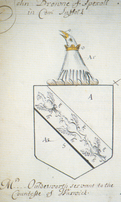 Tricked arms of John Browne of Spexhall, Suffolk (1591)