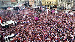 Smoke from supporters' pyrotechnics in Ban Jelačić Square, 2018