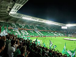 Maccabi Haifa F.C. fans at Sammy Ofer Stadium in the city of Haifa