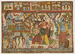 A 19th-century painting, depicting the preparation of army to follow the Ashvamedha sacrificial horse. Probably from a picture story depicting Lakshmisa's Jaimini Bharata