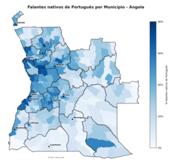 Map of Angola 2024 – percentage of native speakers in each municipality.
