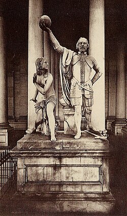 The Discovery of America (1844) sculpture, depicting a triumphant Columbus and a "female savage" (Native woman)