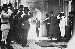 The last sultan leaves the Dolmabahçe Palace through the back entrance. November 1922