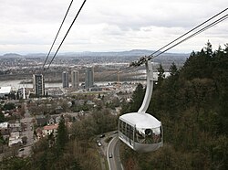 The Portland Aerial Tram connects the South Waterfront district with OHSU.