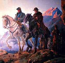Generals José de San Martín (left) and Bernardo O'Higgins (right) during the crossing of the Andes