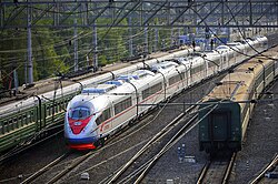 The Sapsan high-speed train runs between Saint Petersburg and Moscow.